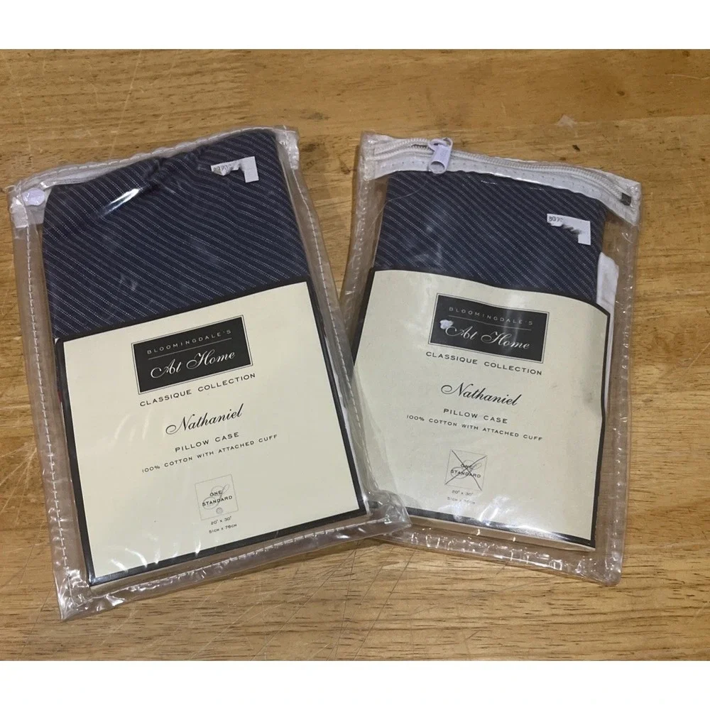 Bloomingdales at Home Navy Nathaniel Pillowcases 100% Cotton With Attached Cuff